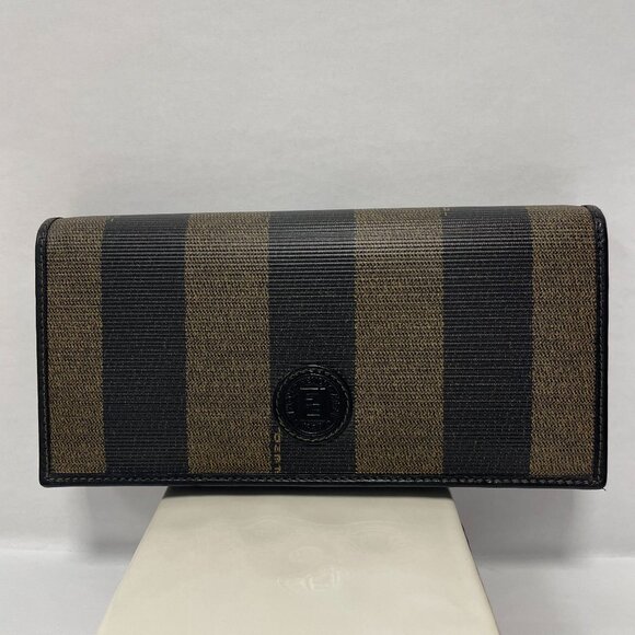 Fendi Vintage Pequin Striped Flap Wallet - Pecan - Preowned - Picture 1 of 14